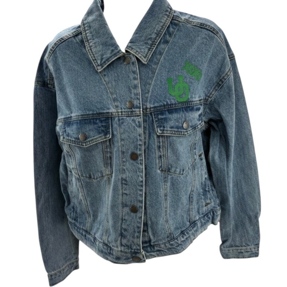 WEAR Erin Andrews University Oregon Ducks Denim Jacket Womens Large NEW